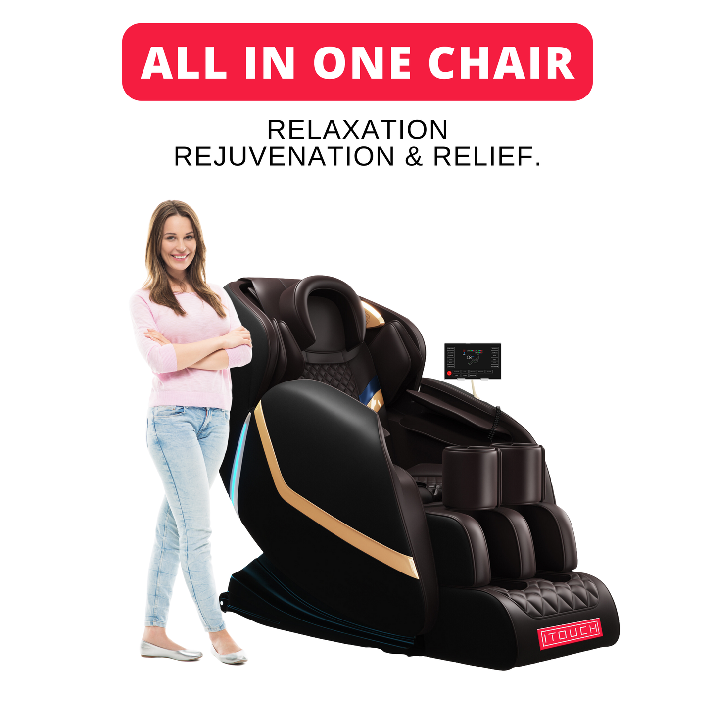 Relaxo Electric Chair Massager with Heat Therapy, Full Body Massage, touch control and Bluetooth Speaker