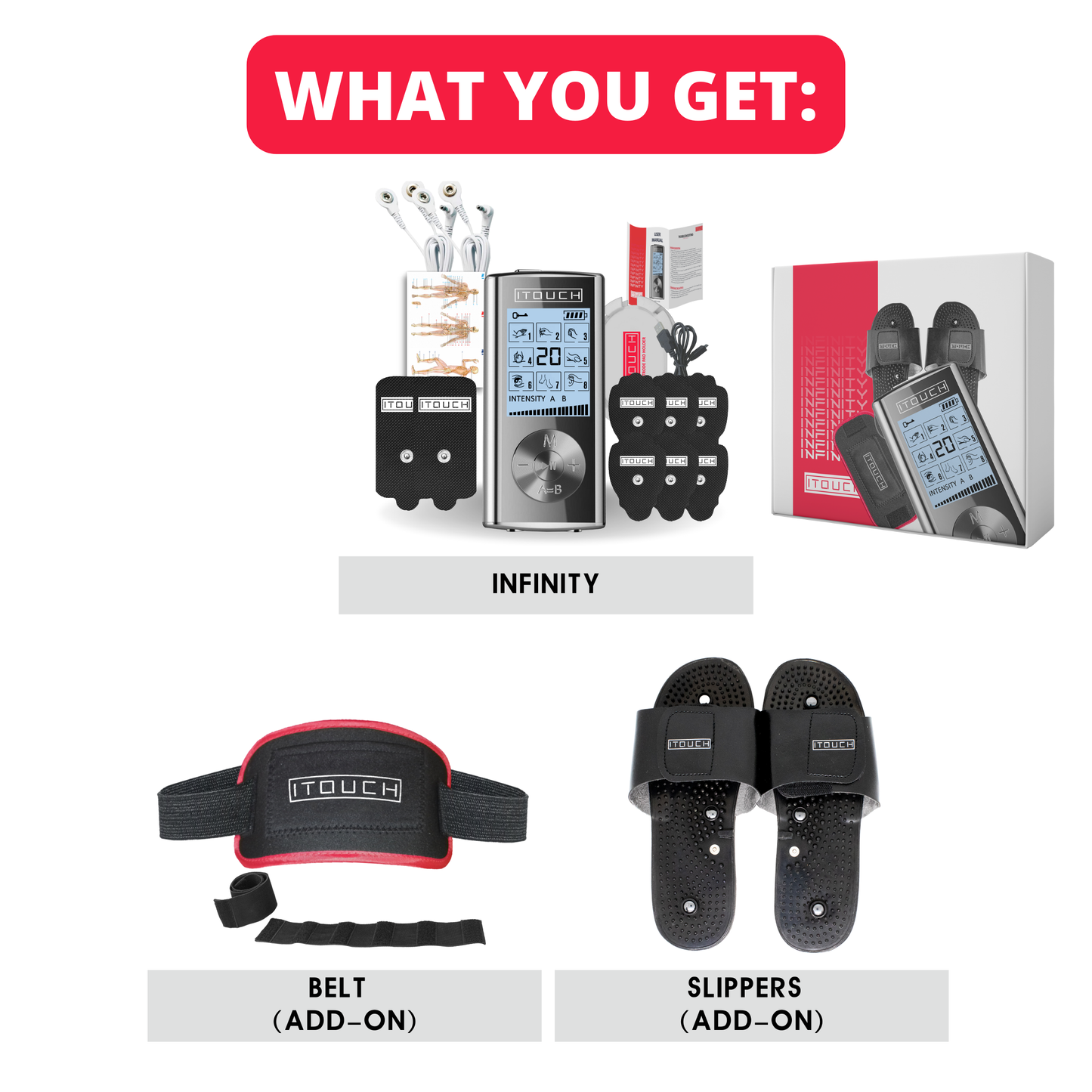 INFINITY TENS Complete 3-in-1 Pain Relief Package with Slippers and Belt